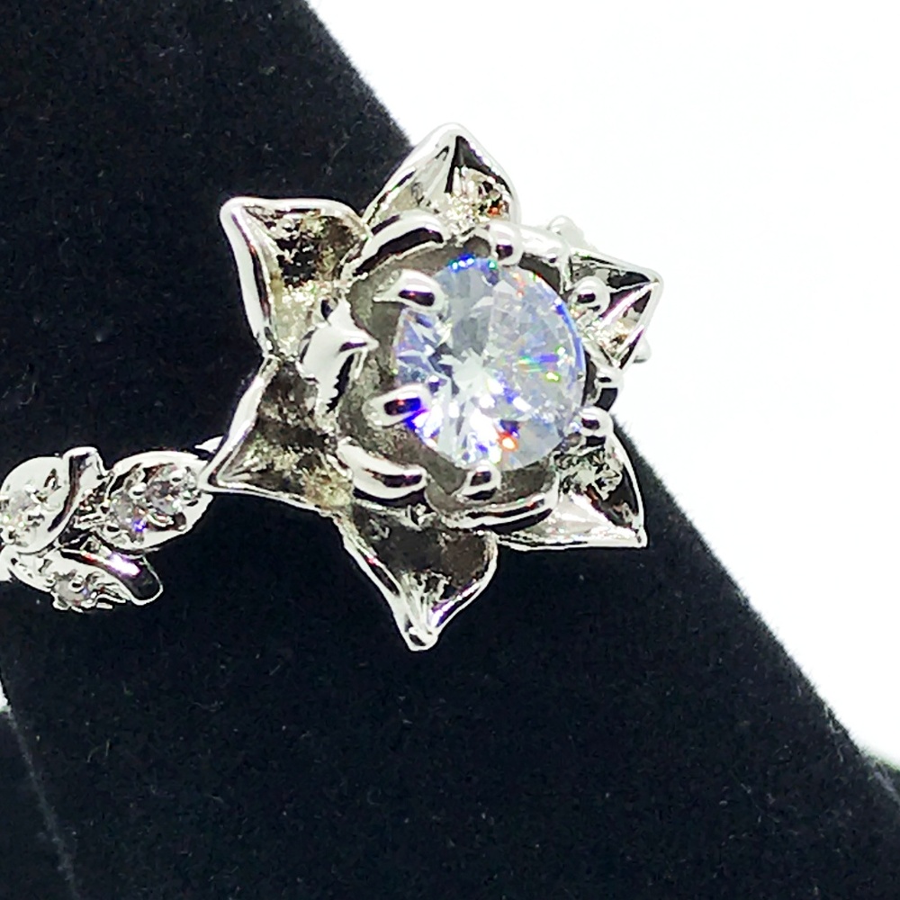 Lustrous White-Sapphire-Diamond Floral Ring